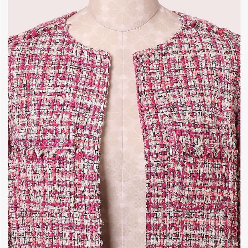 Kate Spade New York Metallic Tweed Jacket Size 4 Fringe Trim - Picture 3 of 8